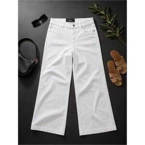 SPANX White Wide Leg Jeans High Rise Stretch Denim Pants Large Coastal Chic Luxe